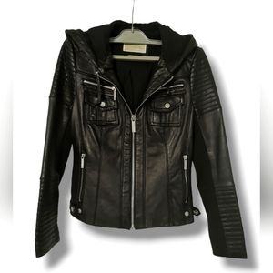 Authentic Michael Kors genuine leather hooded jacket size XS